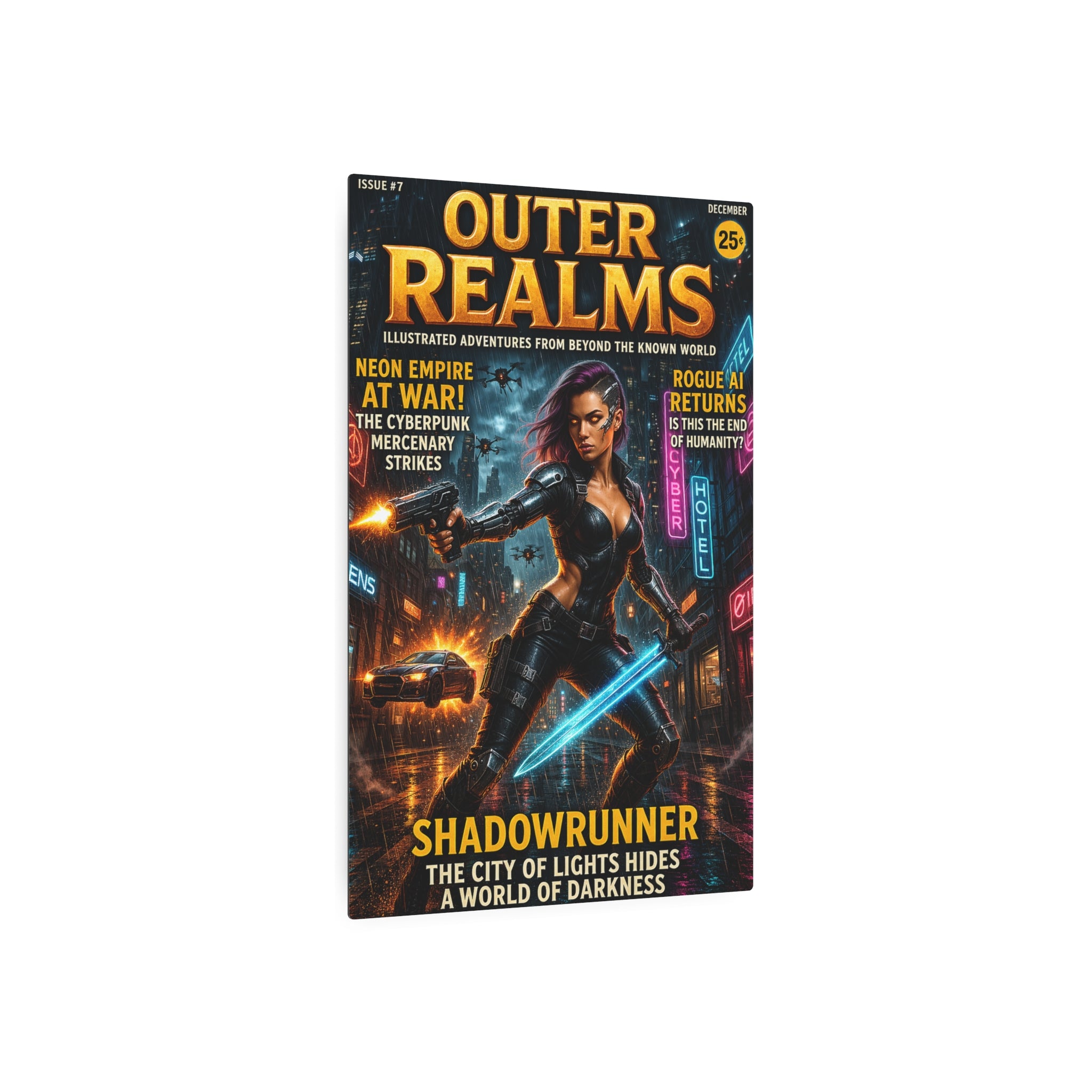 Outer Realms Cyberpunk Metal Art Sign — "Shadowrunner" Sci‑Fi Wall Decor