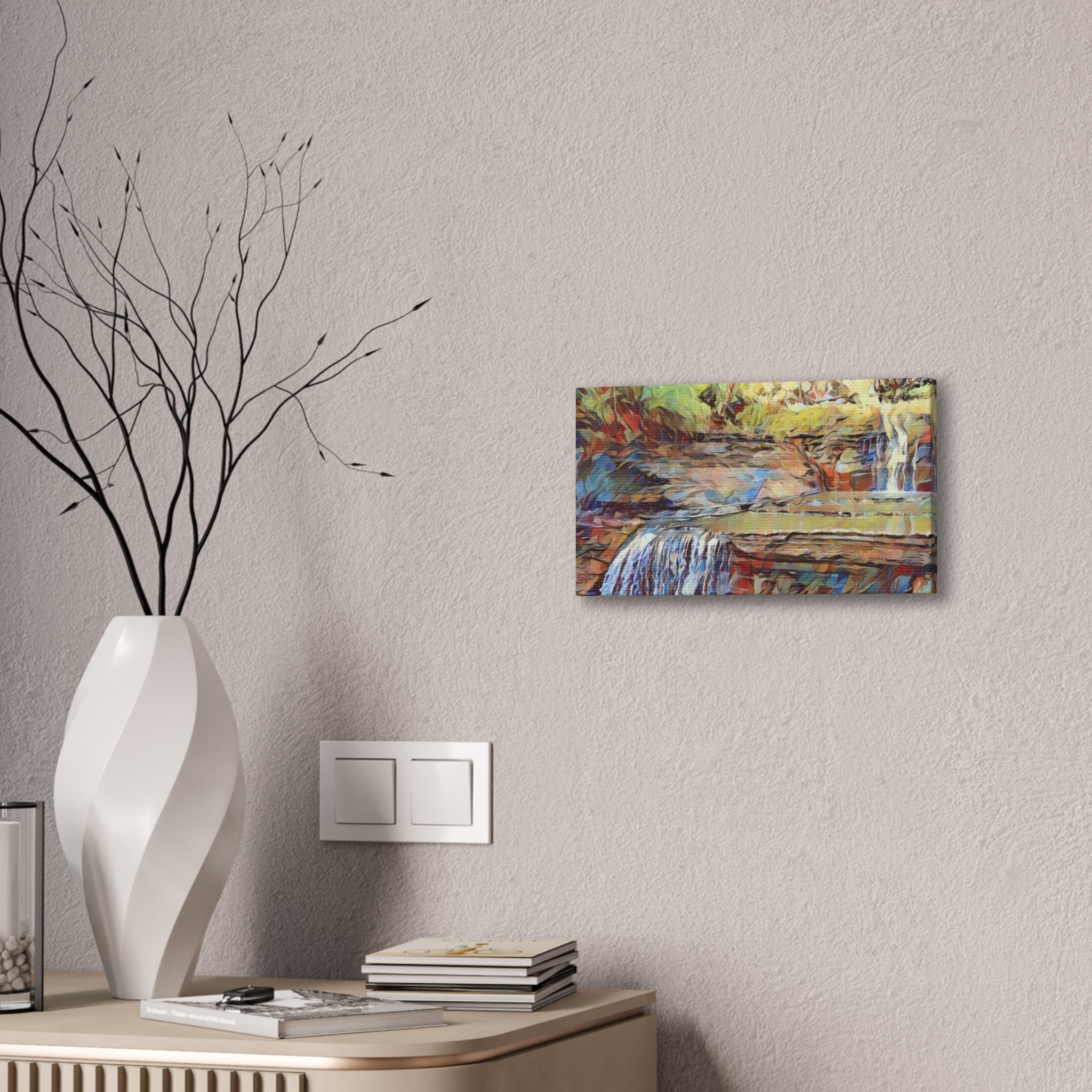 Buttermilk Falls NY Abstract Canvas Wall Art — Colorful Nature Landscape Stretch