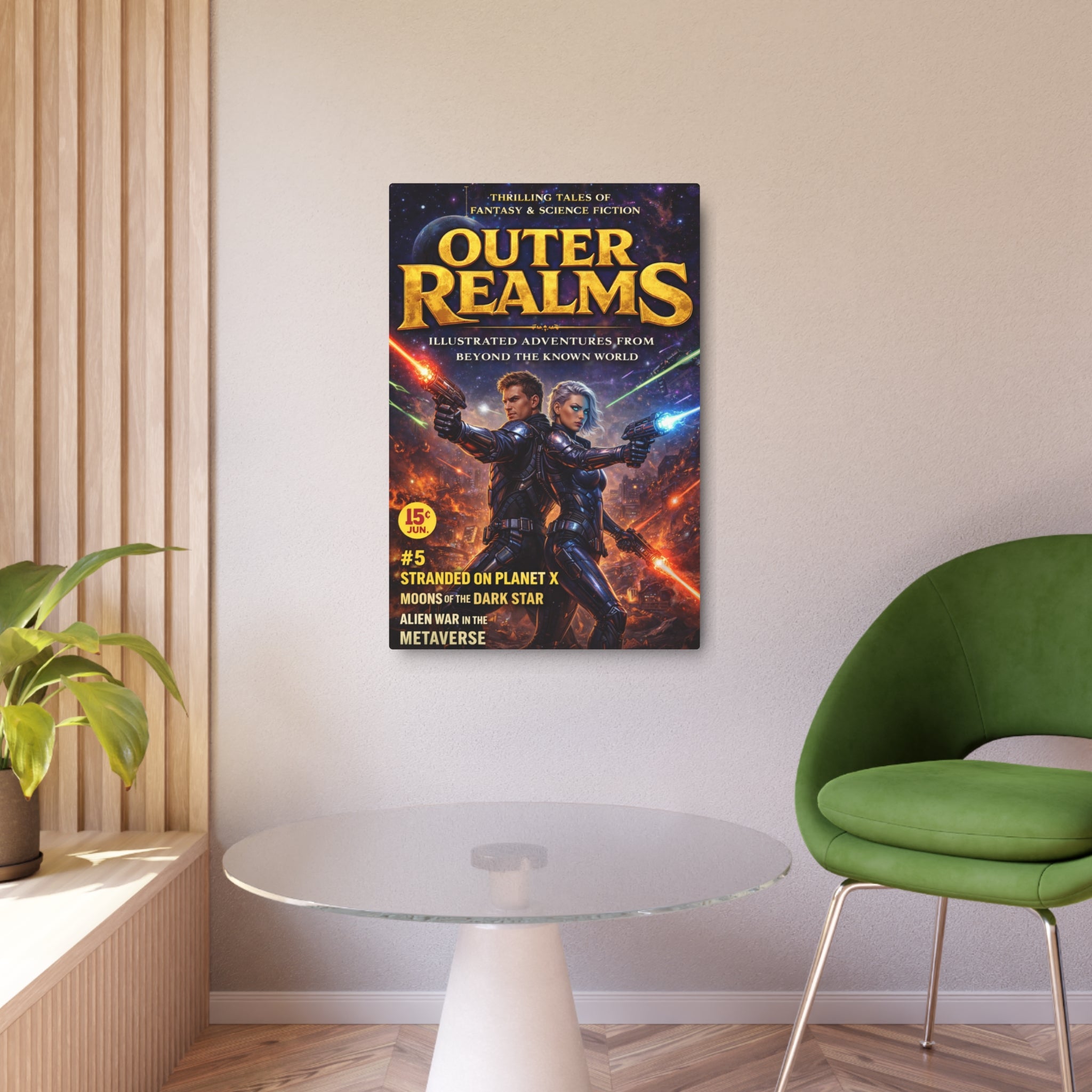 Outer Realms Metal Art Sign — Retro Sci‑Fi Wall Poster Décor