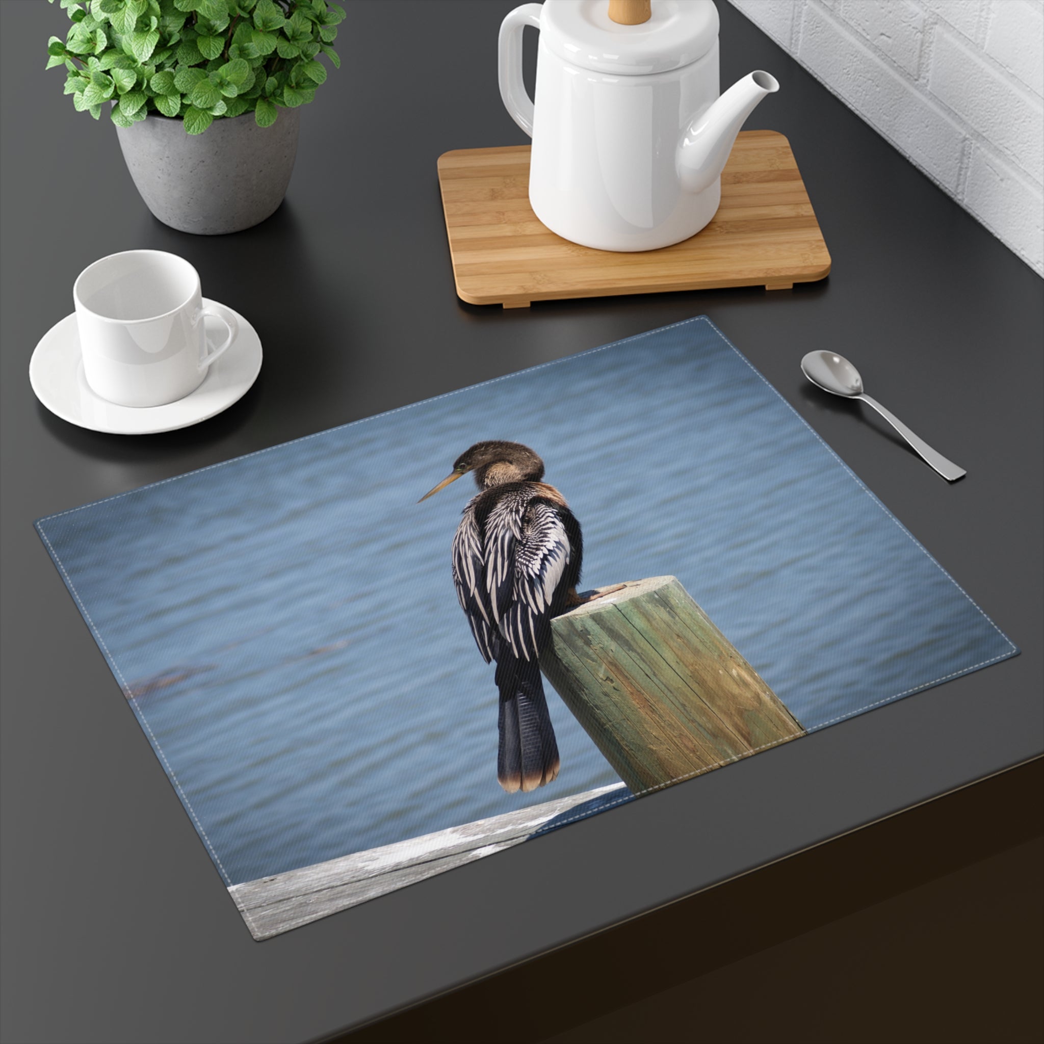 Cormorant Dockside Placemat — Coastal Bird Photography Table Mat