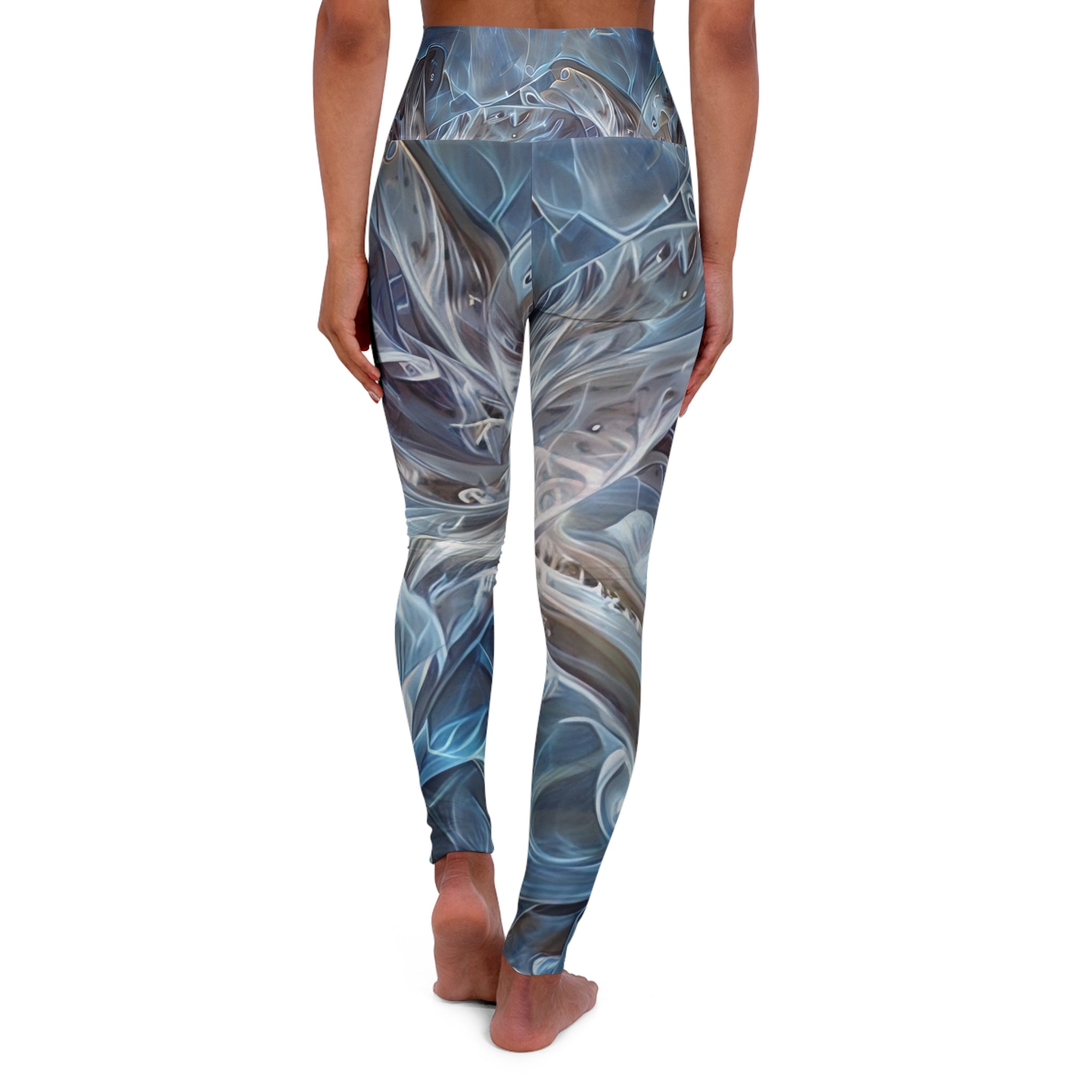 High-Waisted Yoga Leggings — Blue Marble Abstract AOP Print