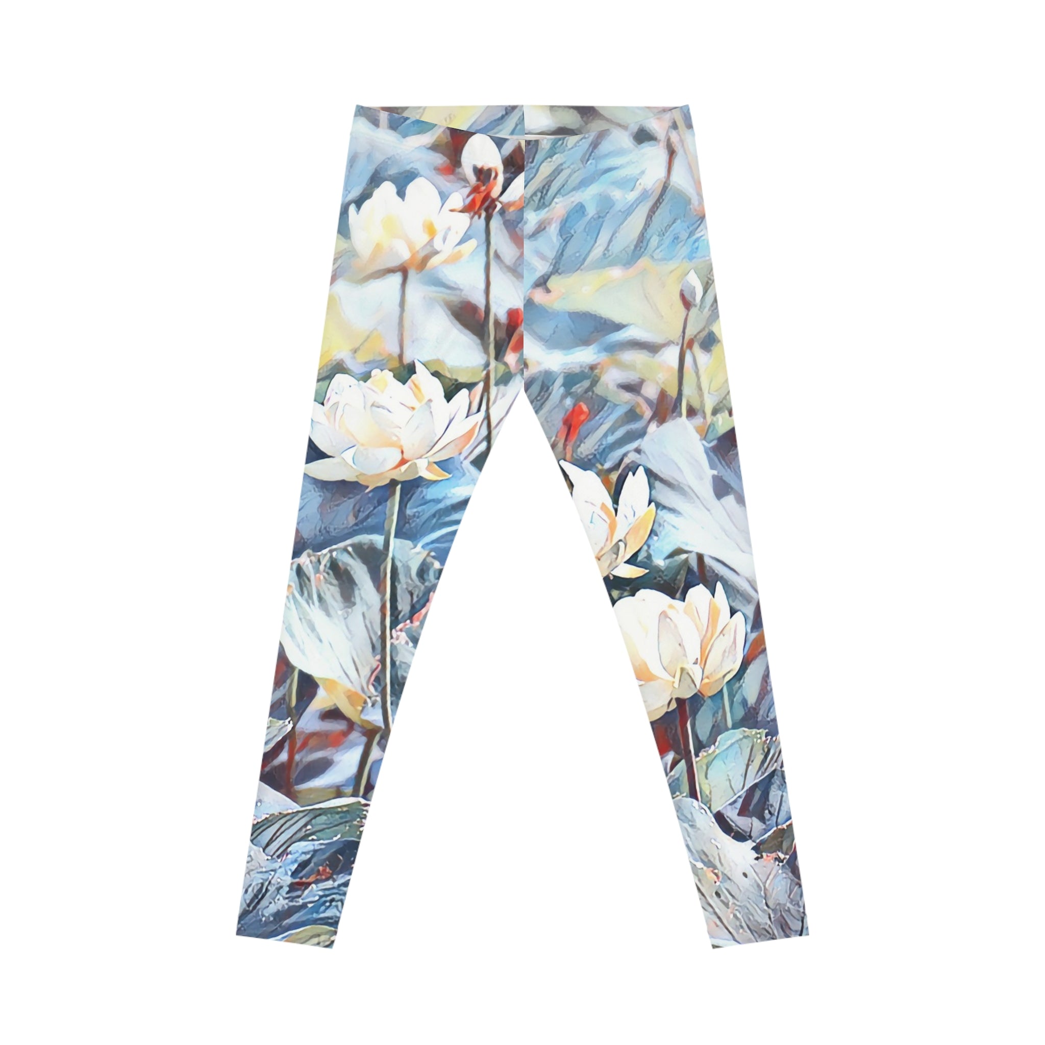 Floral Waterlily All-Over Print Leggings — Soft Botanical Yoga & Casual Wear