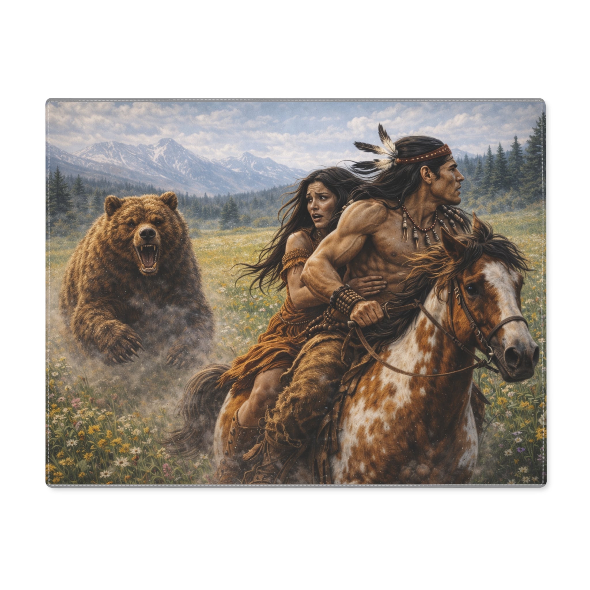 Native American Couple Riding Horse with Bear Chase Placemat