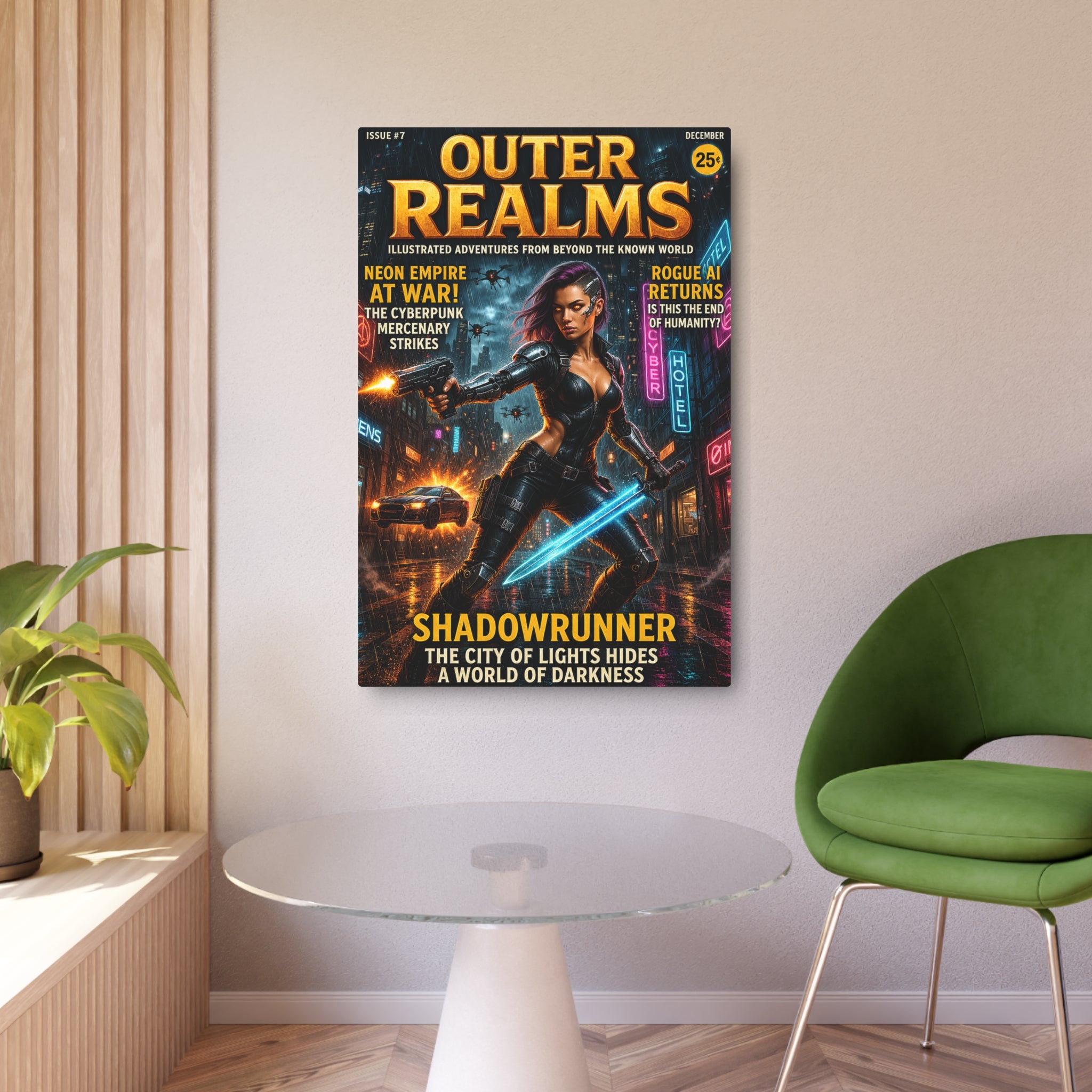 Outer Realms Cyberpunk Metal Art Sign — "Shadowrunner" Sci‑Fi Wall Decor