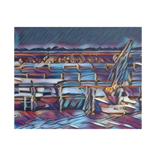 Abstract Coastal Pier Satin Canvas Print — Stretched Wall Art