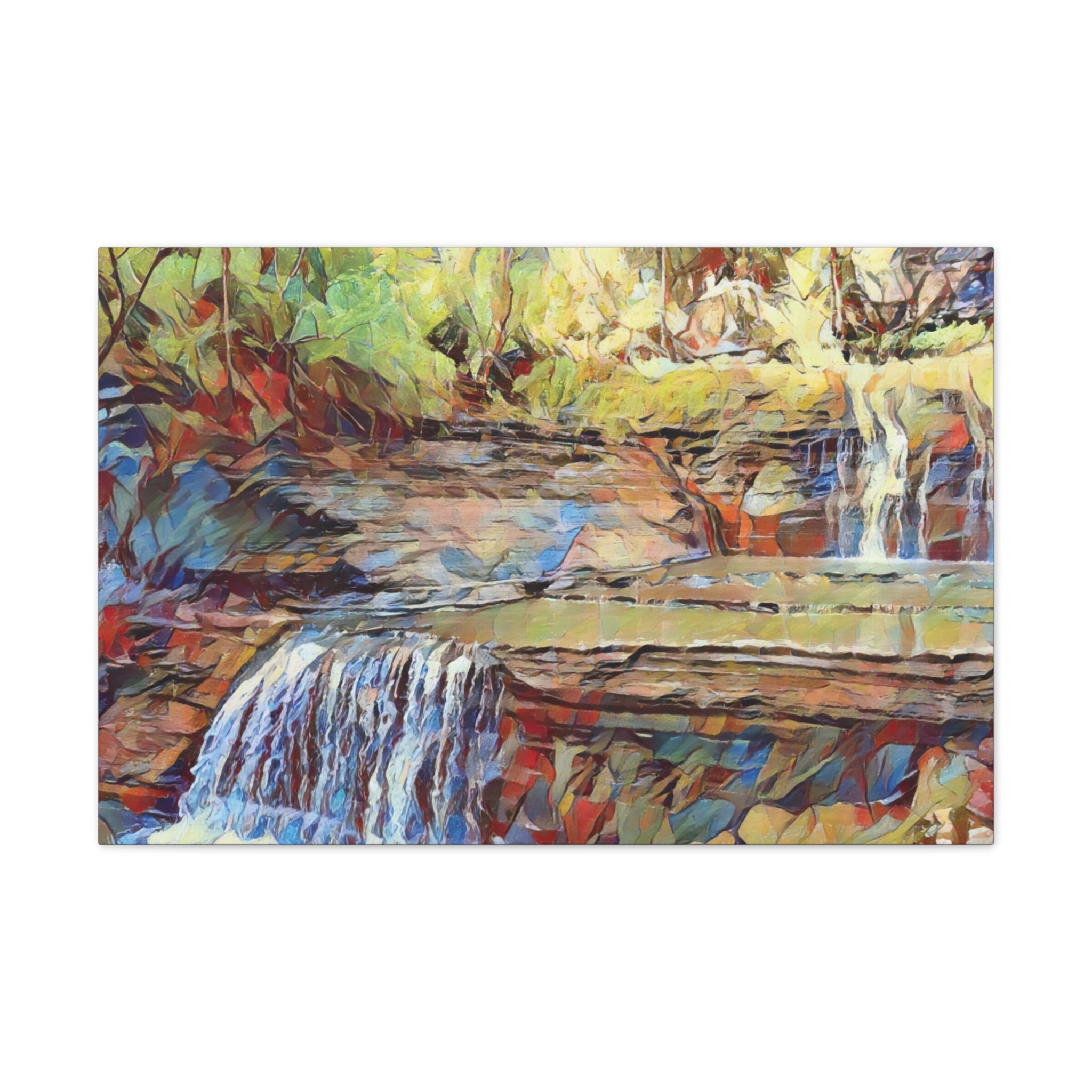 Buttermilk Falls NY Abstract Canvas Wall Art — Colorful Nature Landscape Stretch