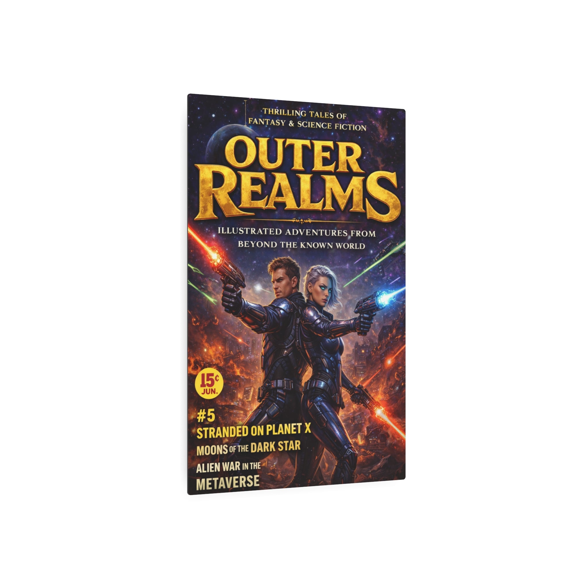 Outer Realms Metal Art Sign — Retro Sci‑Fi Wall Poster Décor