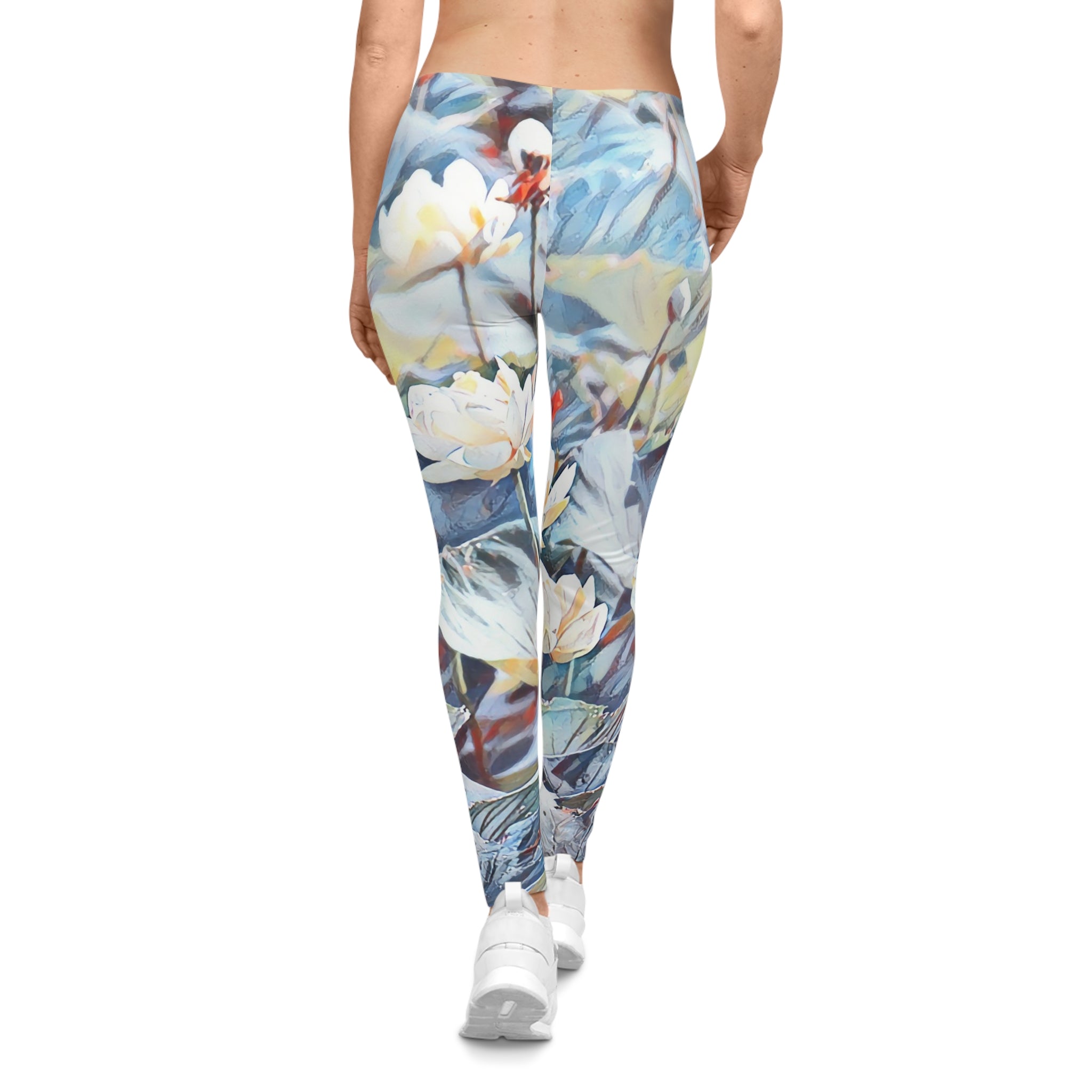 Floral Waterlily All-Over Print Leggings — Soft Botanical Yoga & Casual Wear