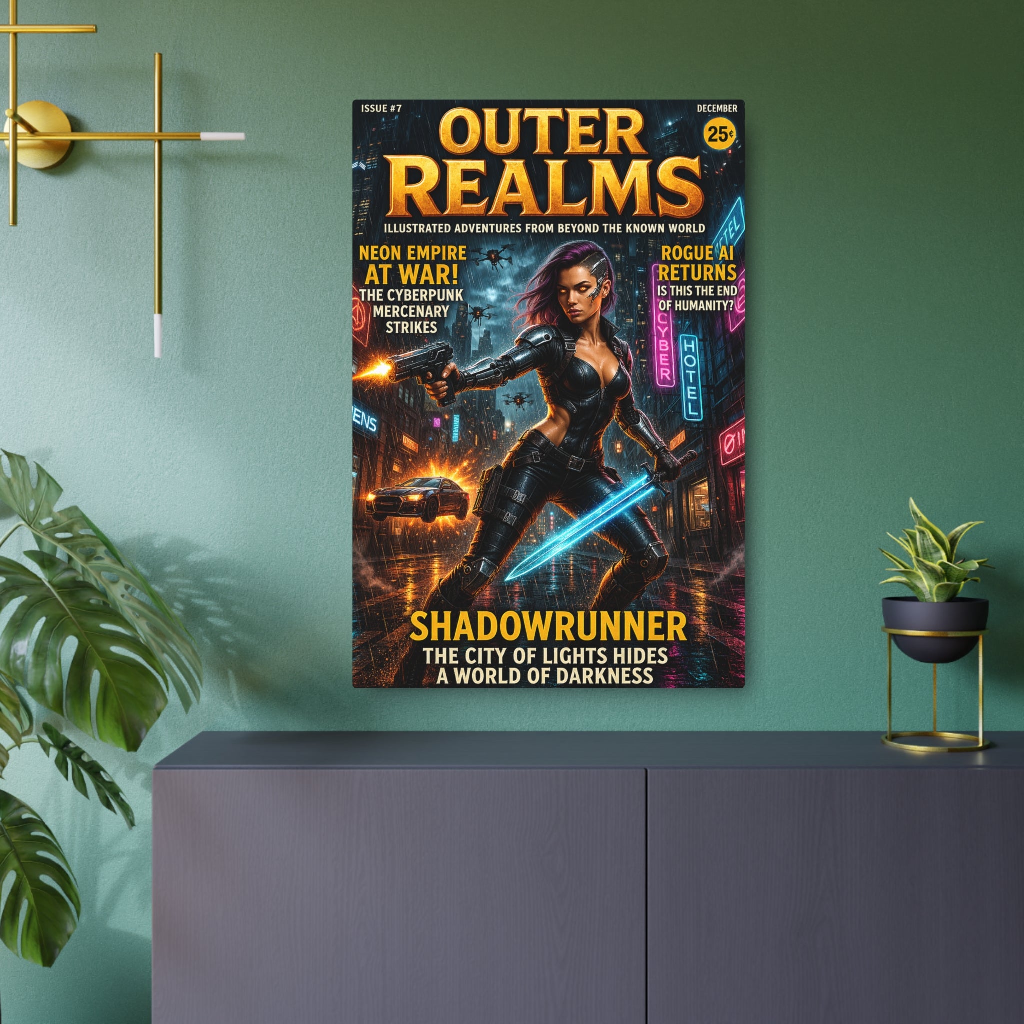 Outer Realms Cyberpunk Metal Art Sign — "Shadowrunner" Sci‑Fi Wall Decor