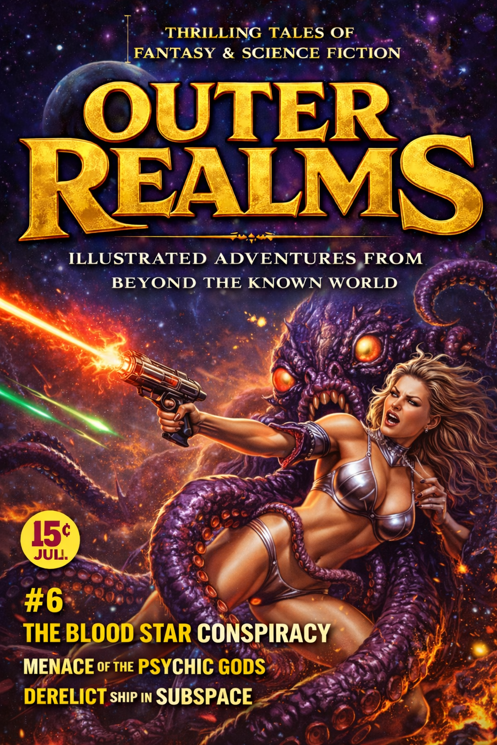 Retro Sci‑Fi Metal Art Sign – 'Illustrated Adventures From Beyond The Known World'