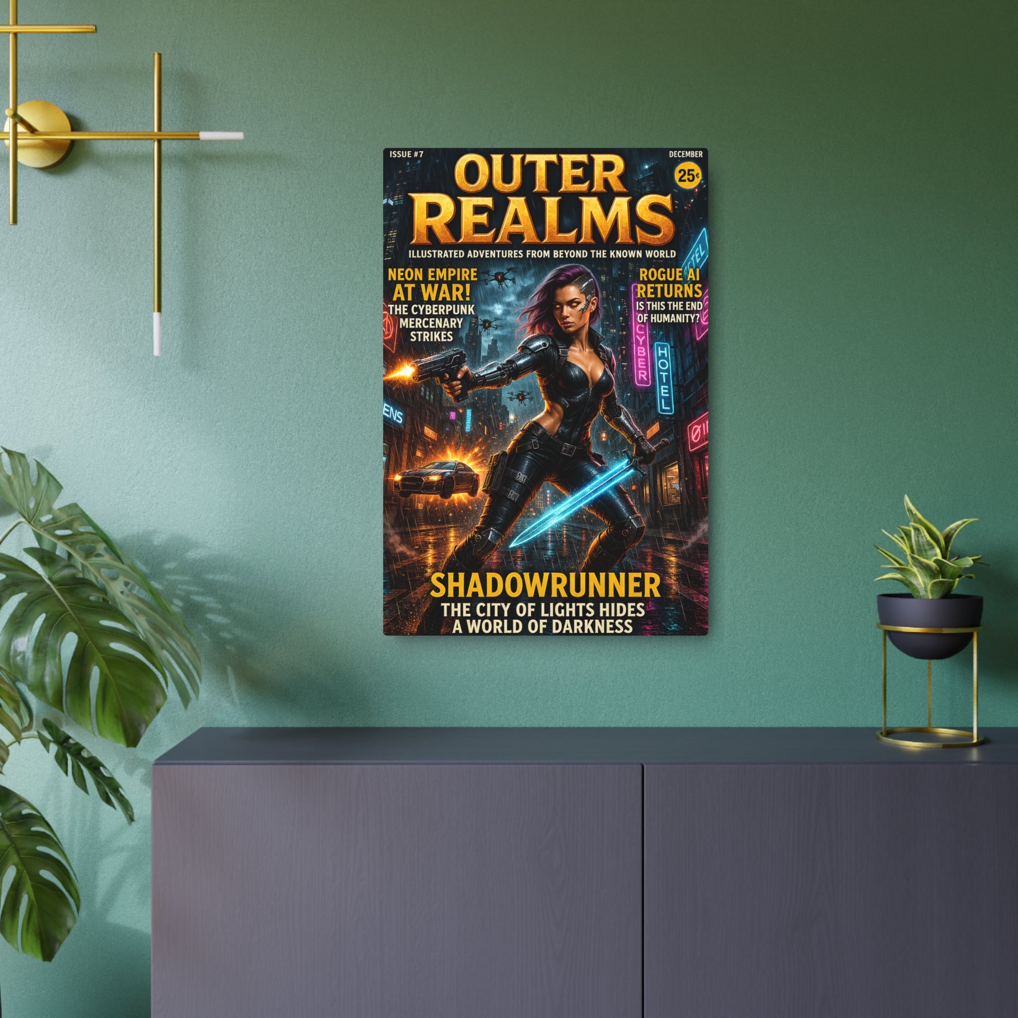 Outer Realms Cyberpunk Metal Art Sign — "Shadowrunner" Sci‑Fi Wall Decor
