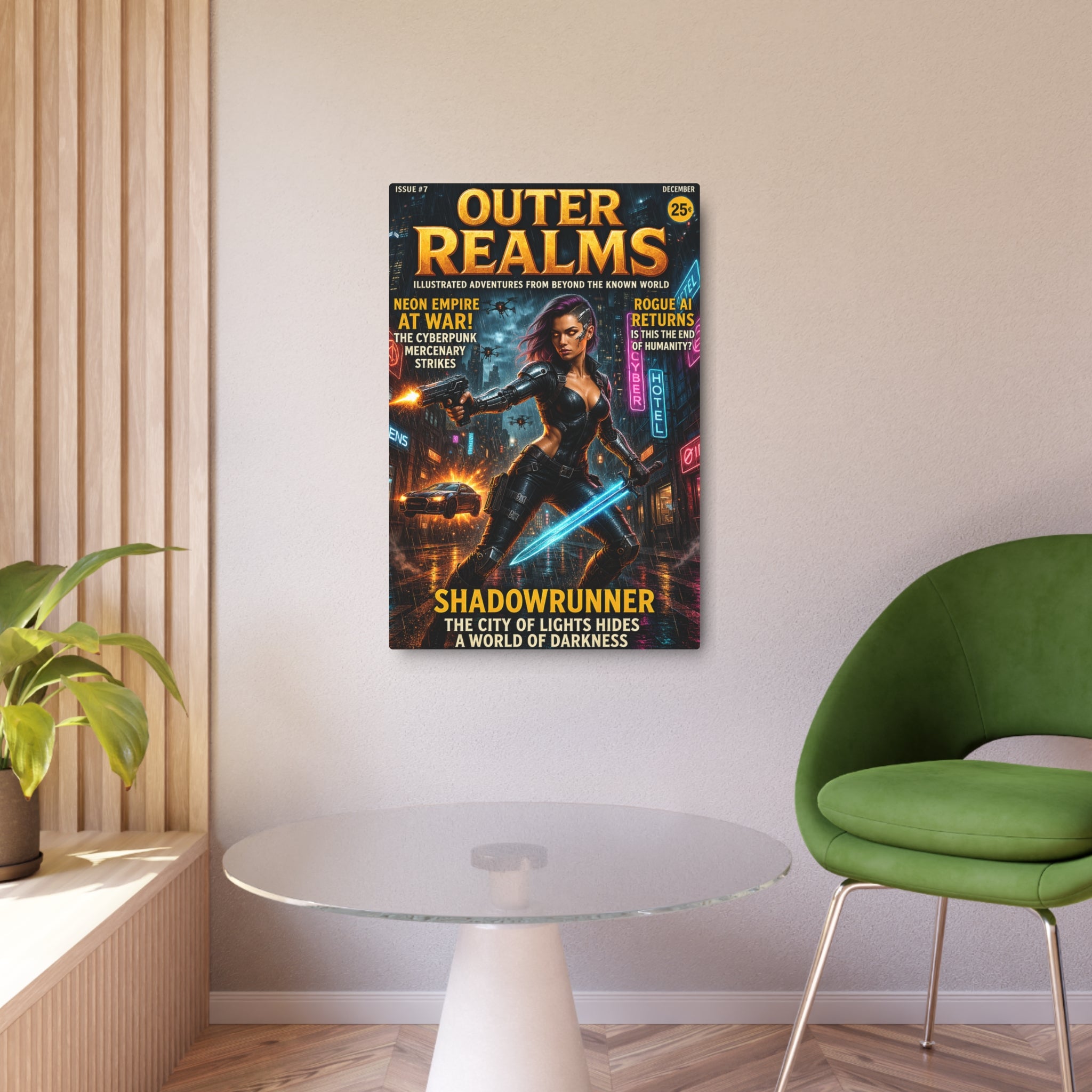 Outer Realms Cyberpunk Metal Art Sign — "Shadowrunner" Sci‑Fi Wall Decor