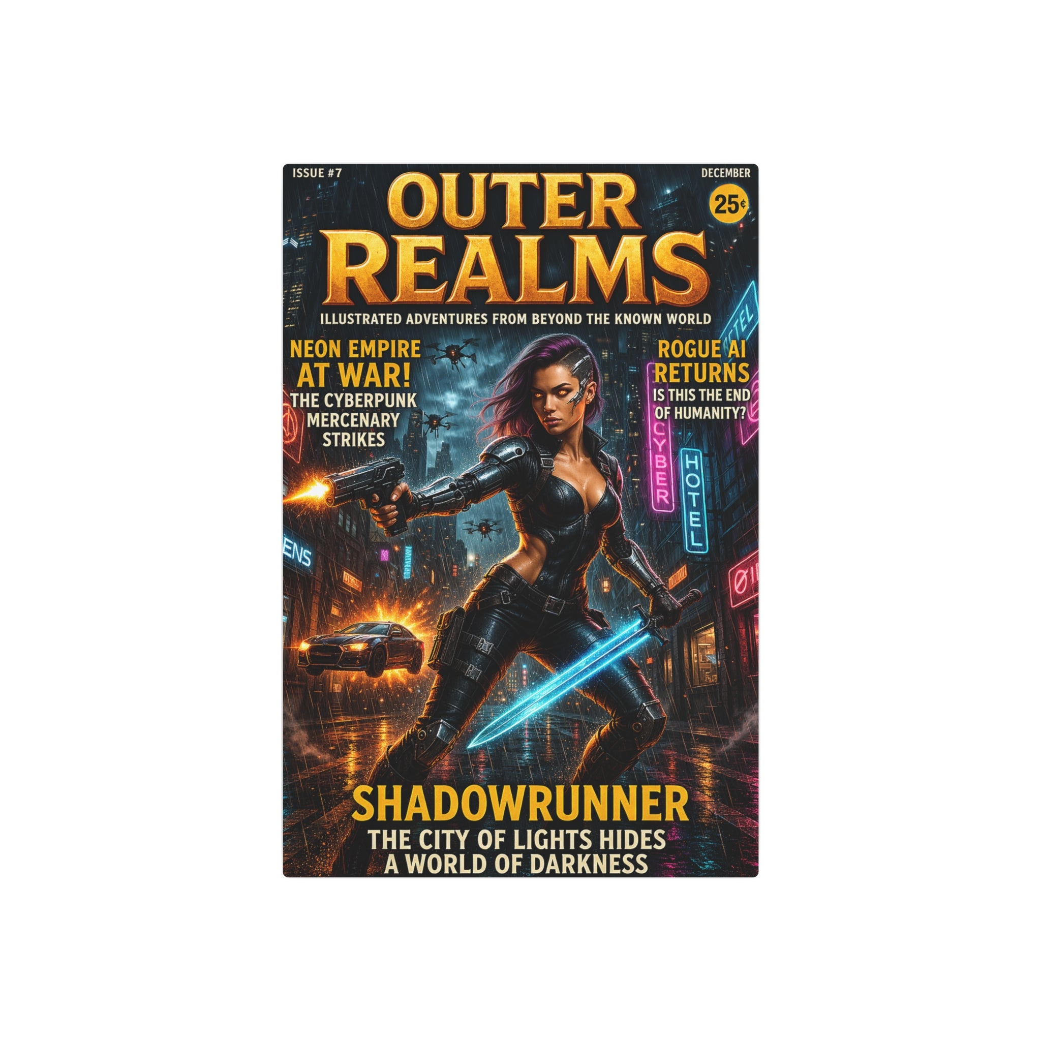 Outer Realms Cyberpunk Metal Art Sign — "Shadowrunner" Sci‑Fi Wall Decor