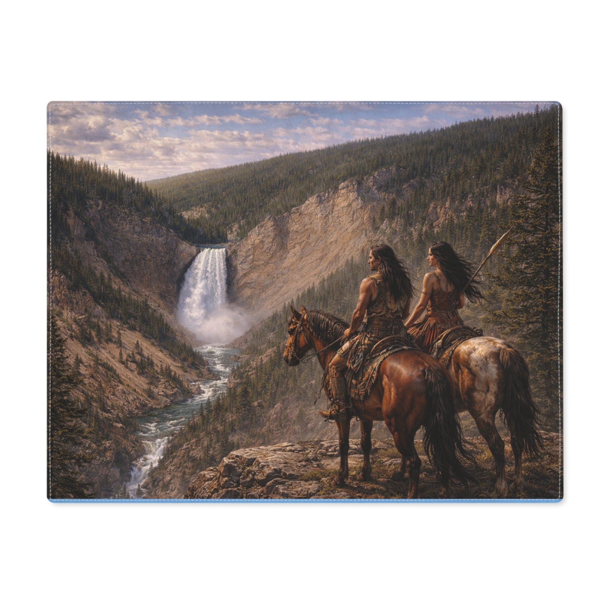 Native American Cowboys Scenic Placemat — Waterfall Landscape Table Decor