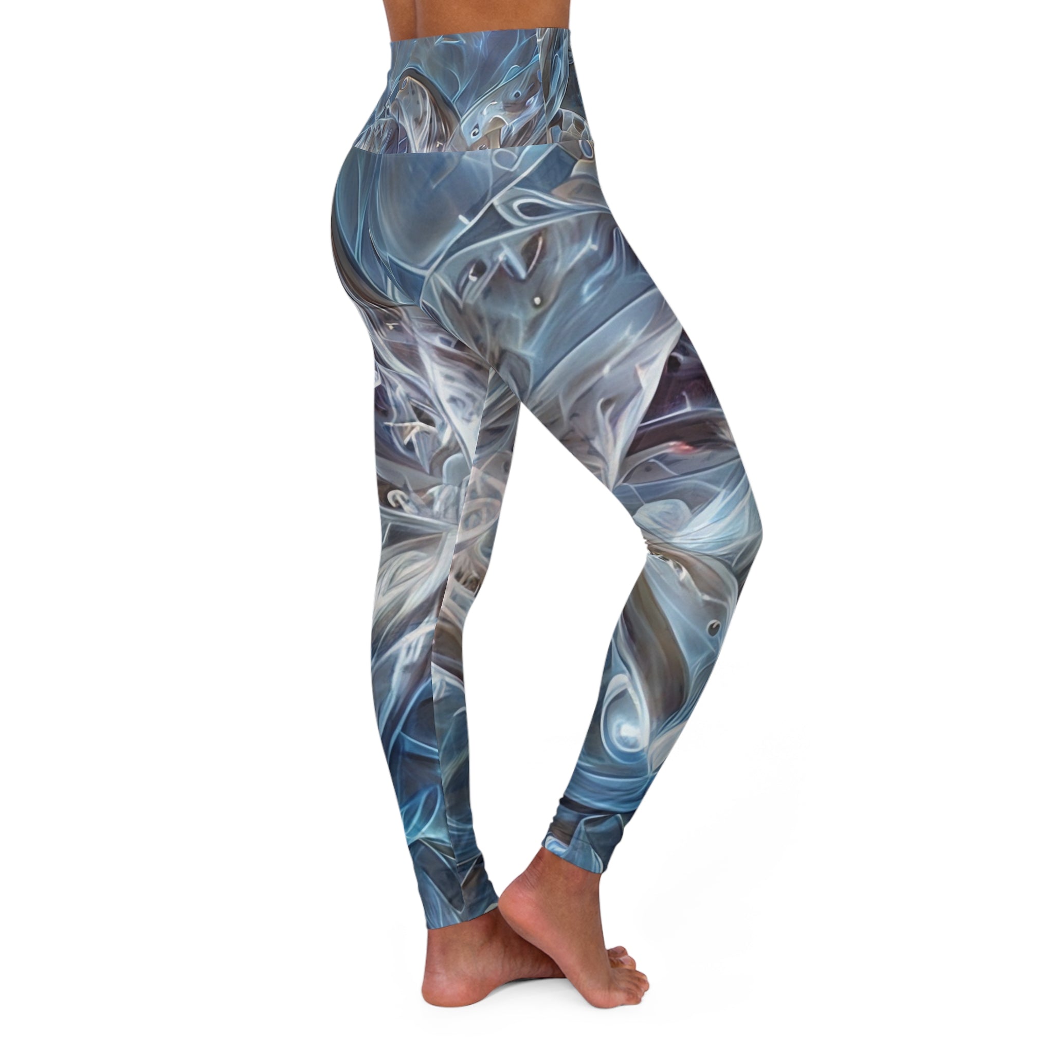 High-Waisted Yoga Leggings — Blue Marble Abstract AOP Print