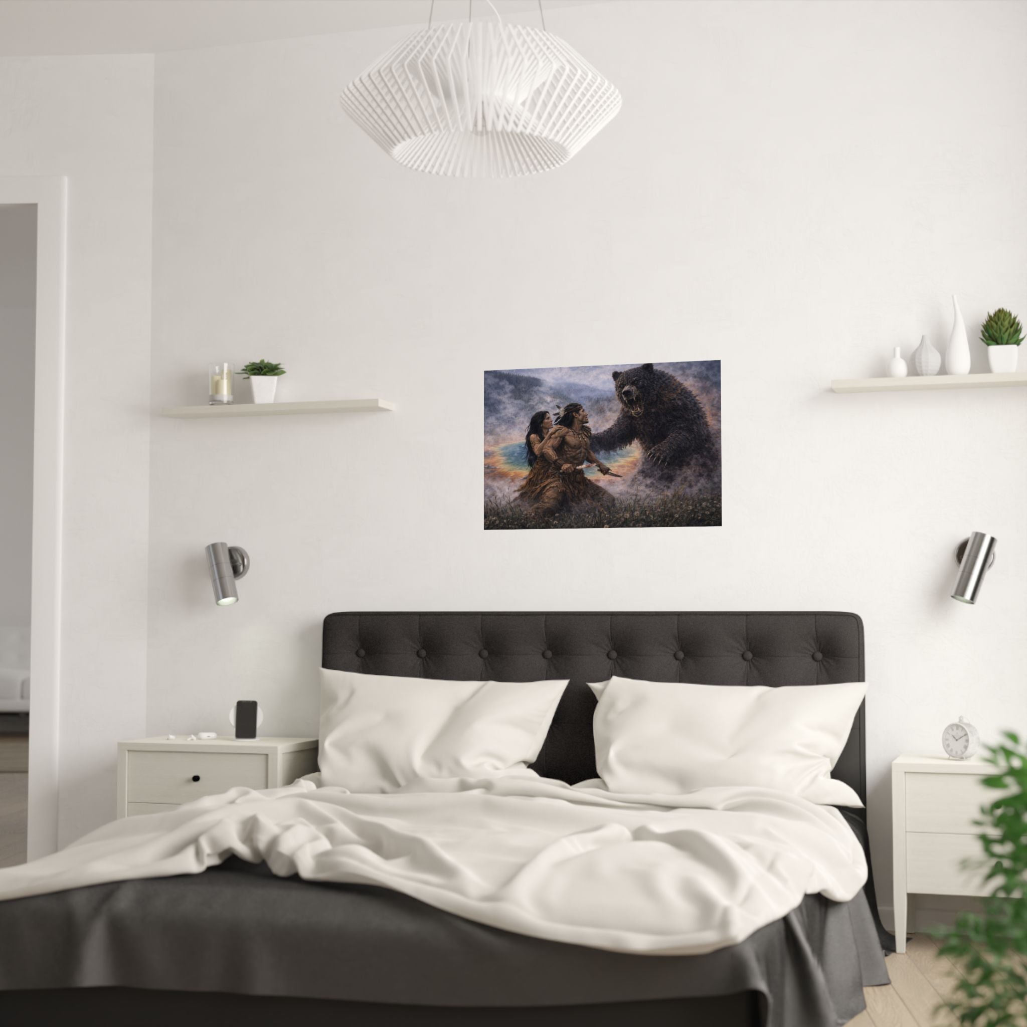 Stormborn and Tala vs Bear Satin Poster — Mythic Wilderness Wall Art