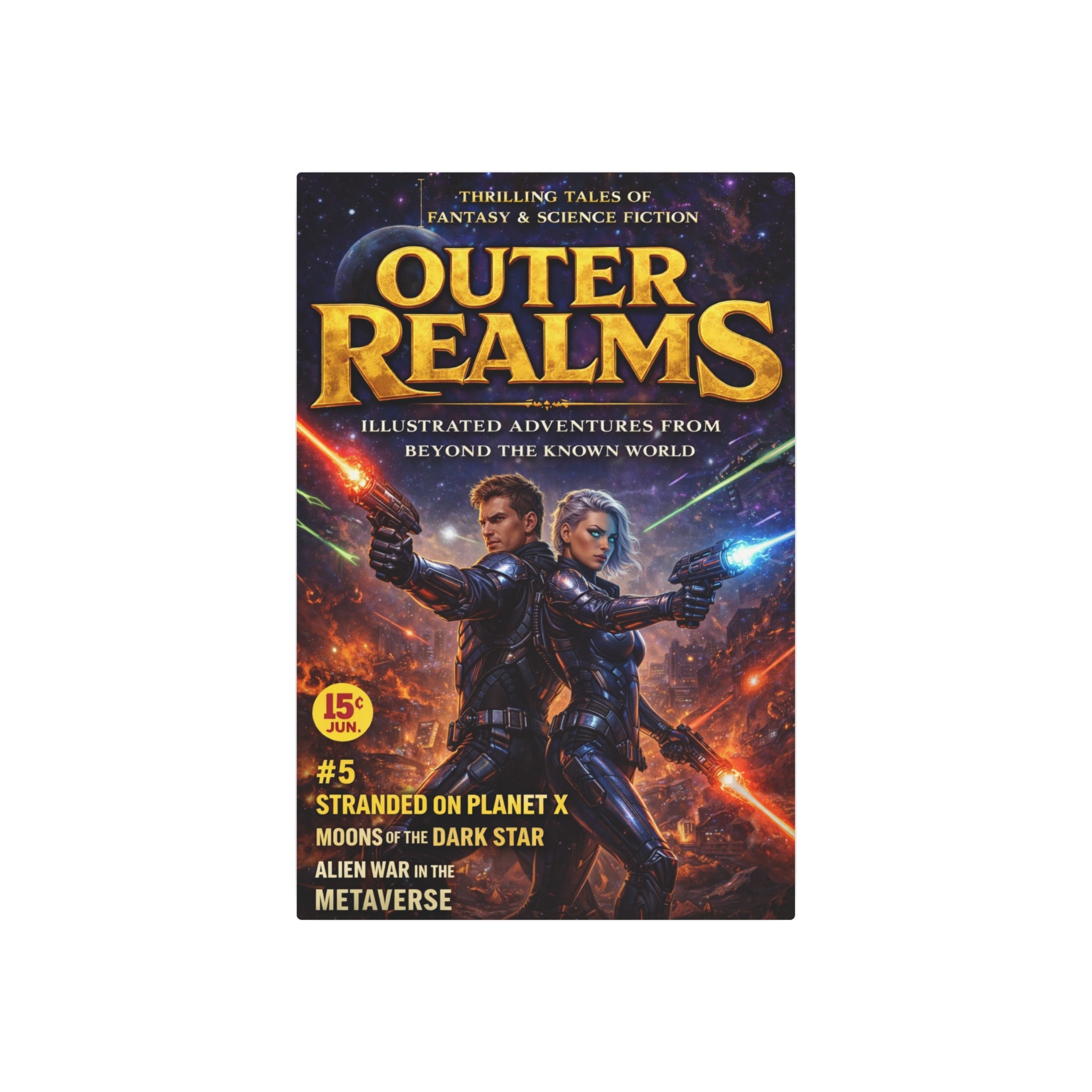 Outer Realms Metal Art Sign — Retro Sci‑Fi Wall Poster Décor