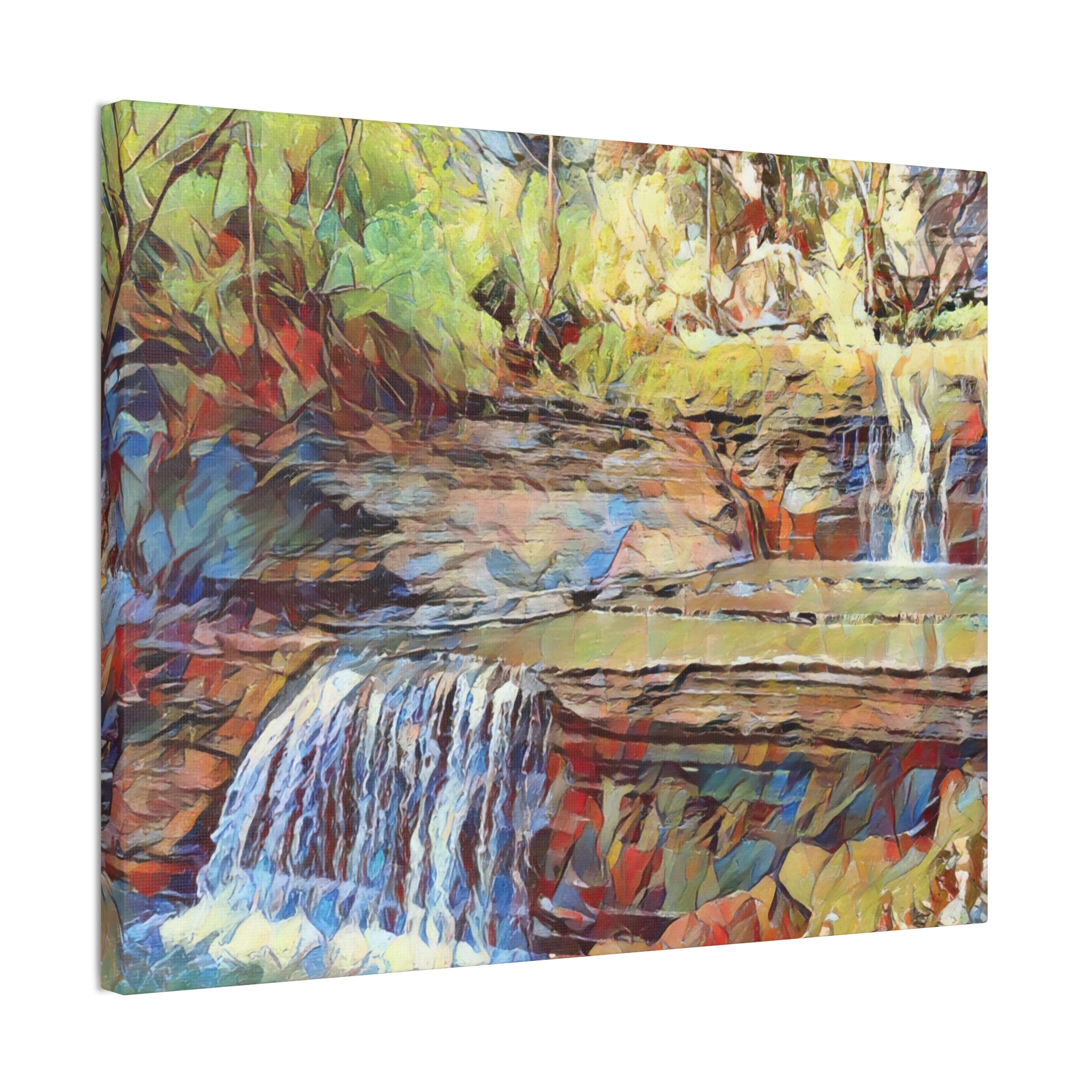 Buttermilk Falls NY Abstract Canvas Wall Art — Colorful Nature Landscape Stretch