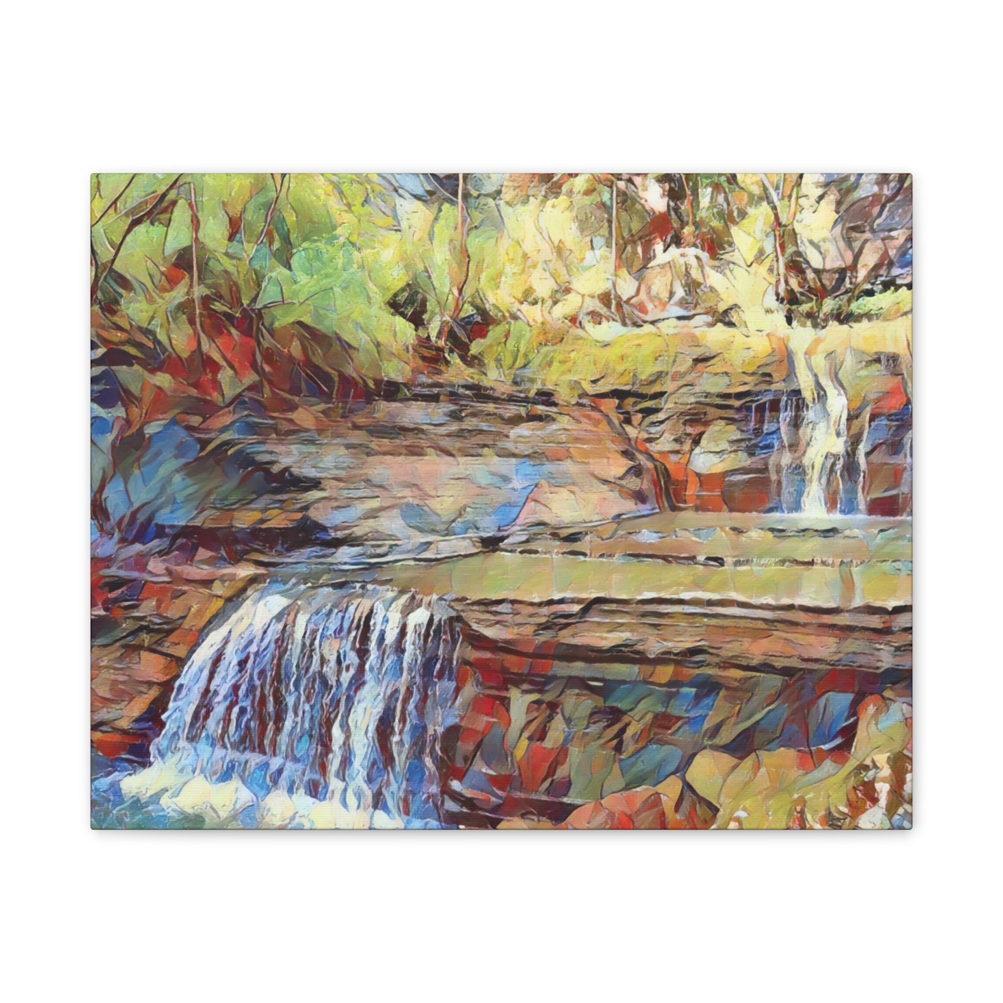 Buttermilk Falls NY Abstract Canvas Wall Art — Colorful Nature Landscape Stretch
