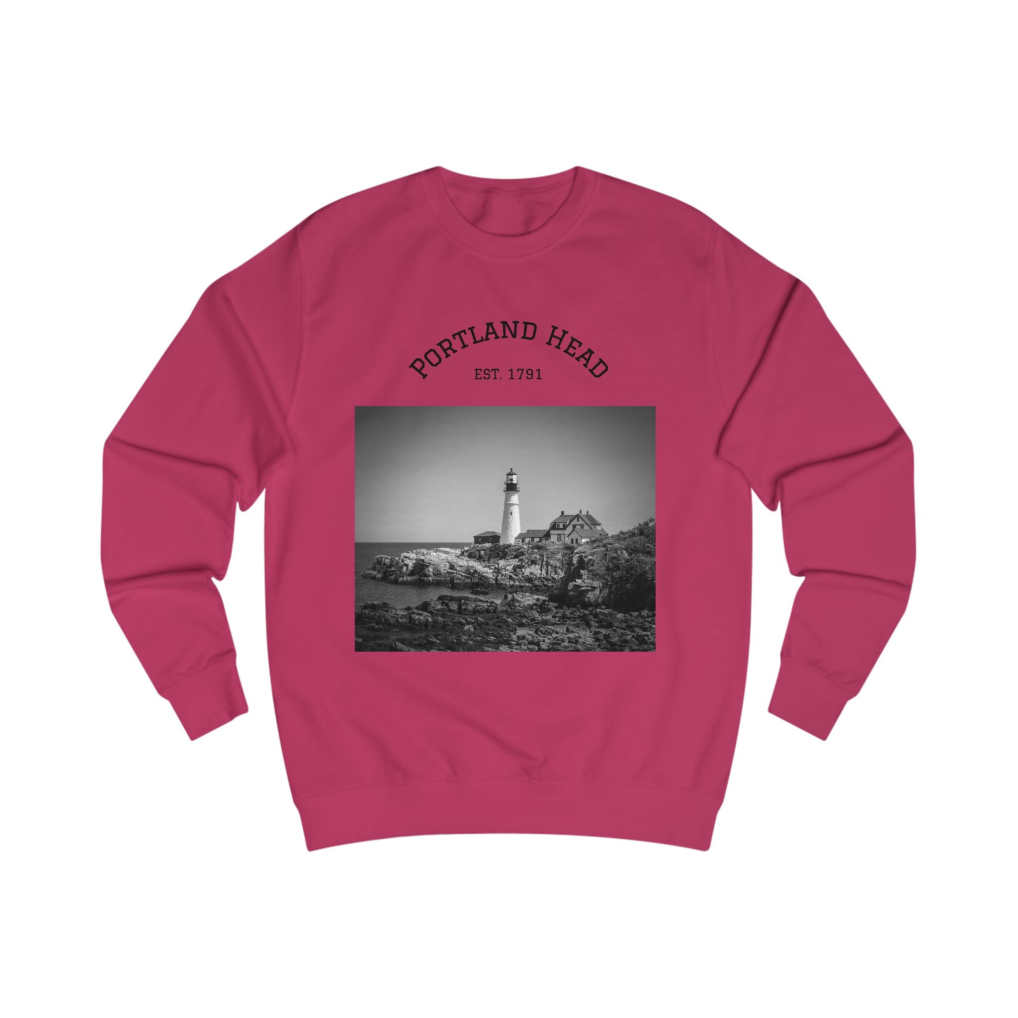 Portland Head Lighthouse Sweatshirt — Vintage Black & White Coastal Crewneck