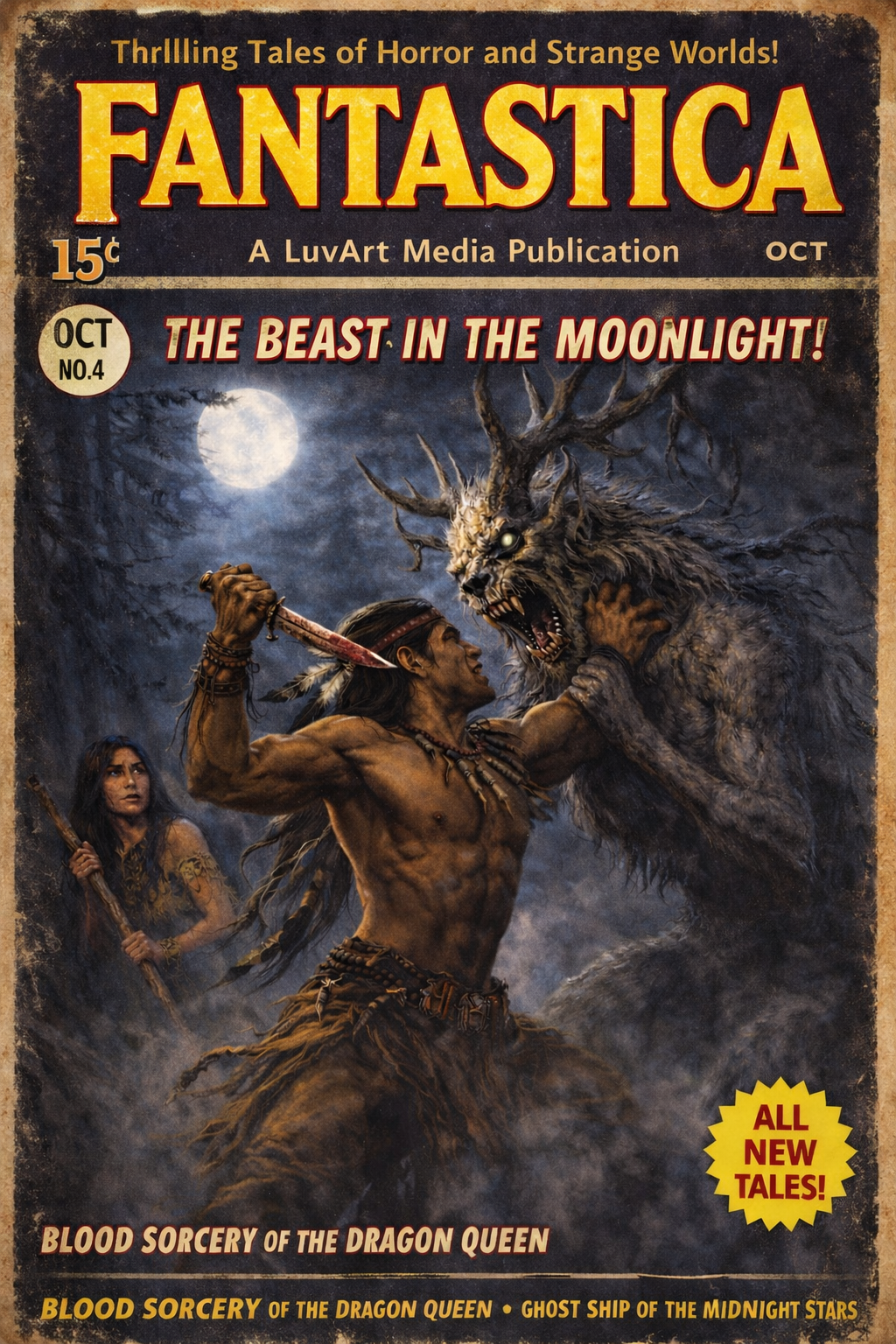Fantastica 'The Beast in the Moonlight' Metal Art Sign — Vintage Horror Magazine Cover Wall Decor